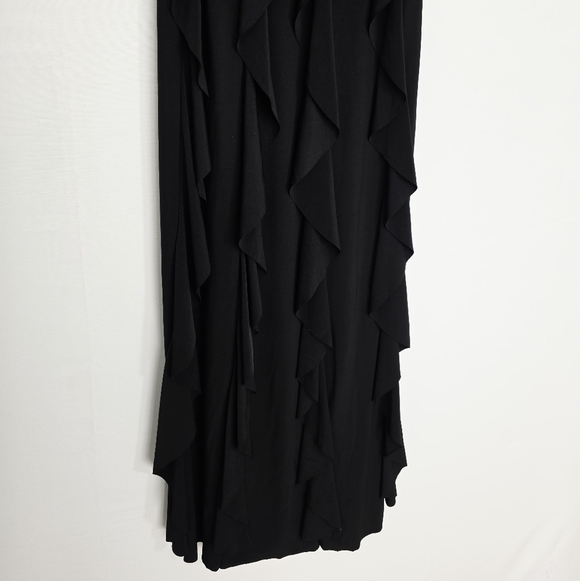 Cache Spaghetti Straps Waterfall Ruffles Black Formal Long Dress Women's Size 10 - Picture 2 of 11